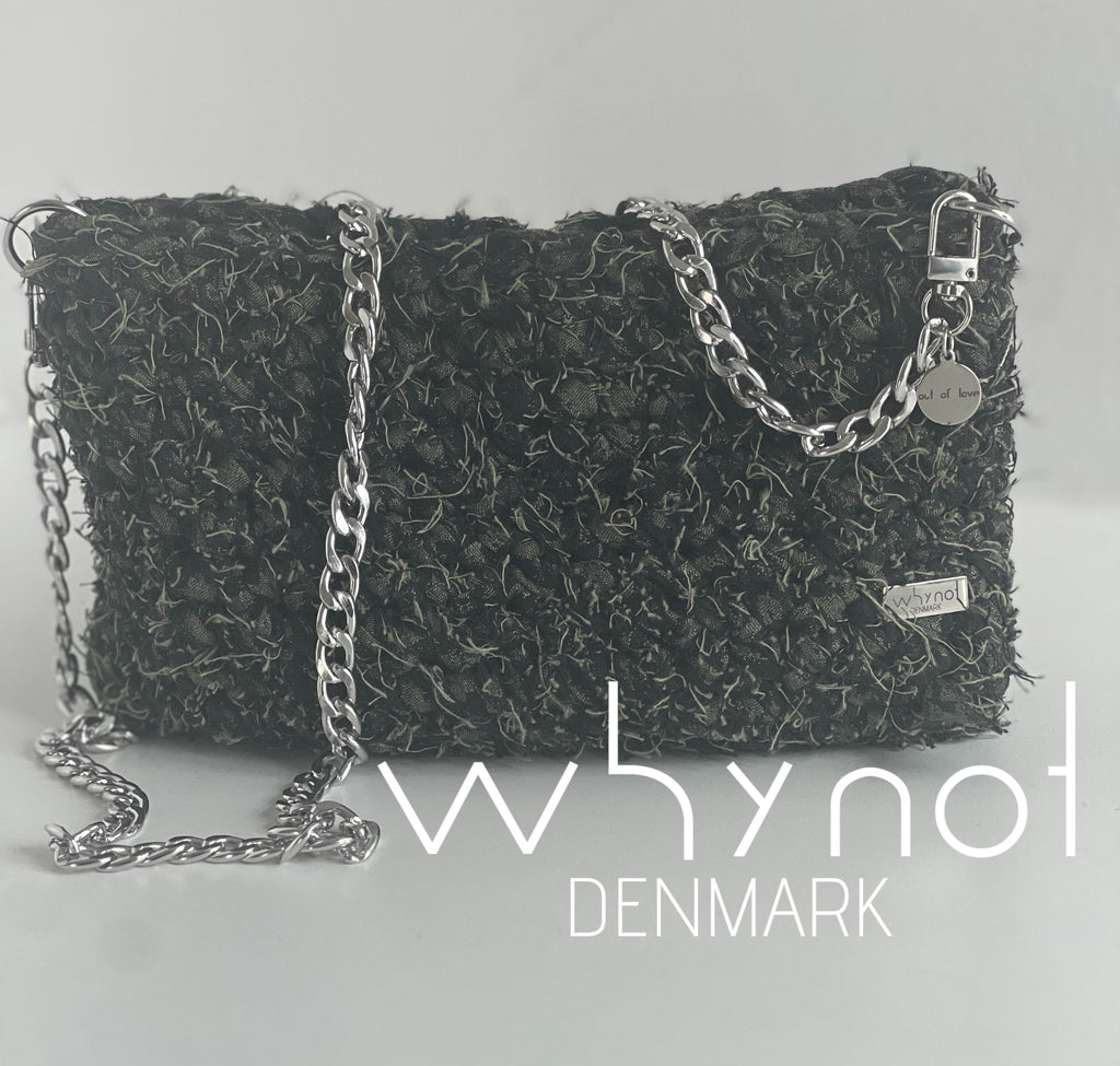 Hæklet Jeanstaske – Armygrøn med Gult Foer og Magnetlås