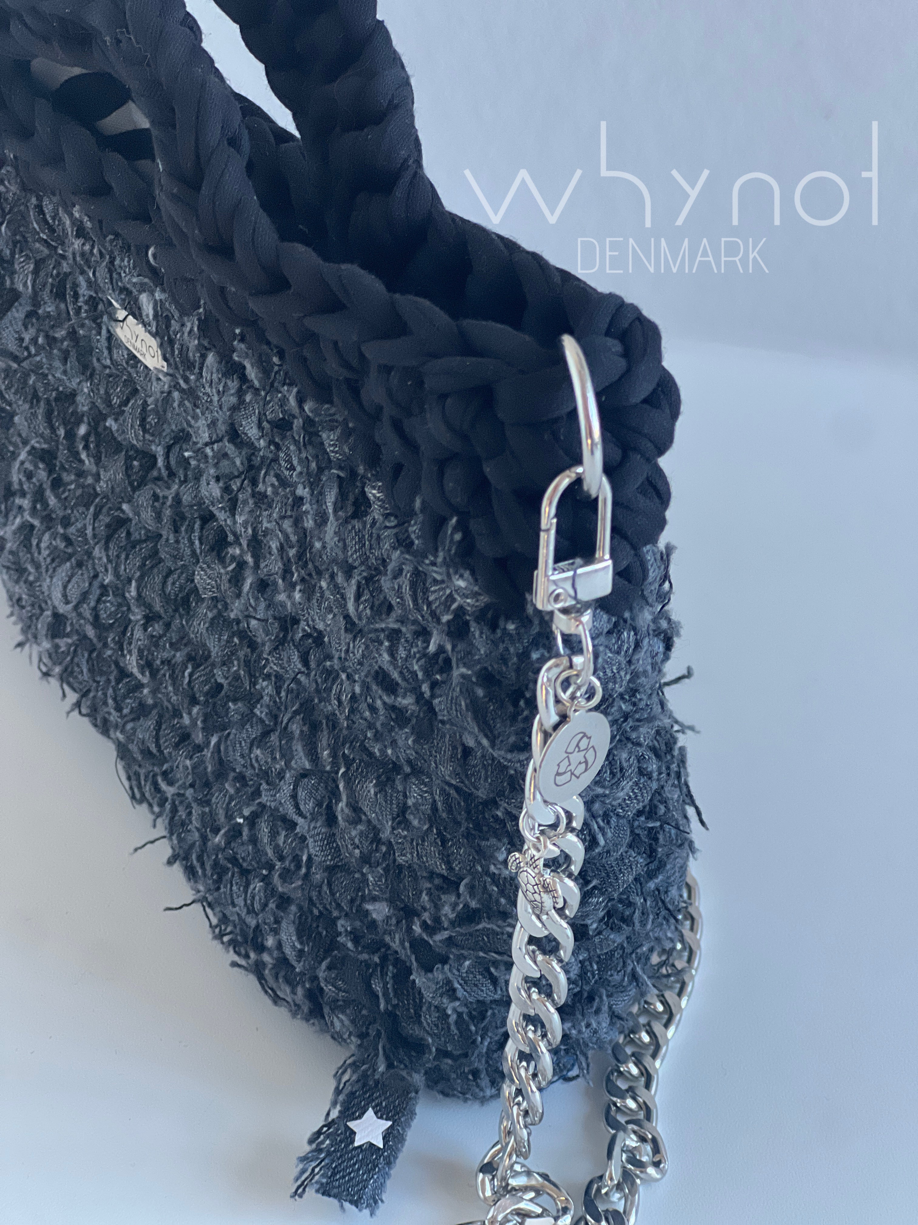 Sort hæklet taske i recycled jeans